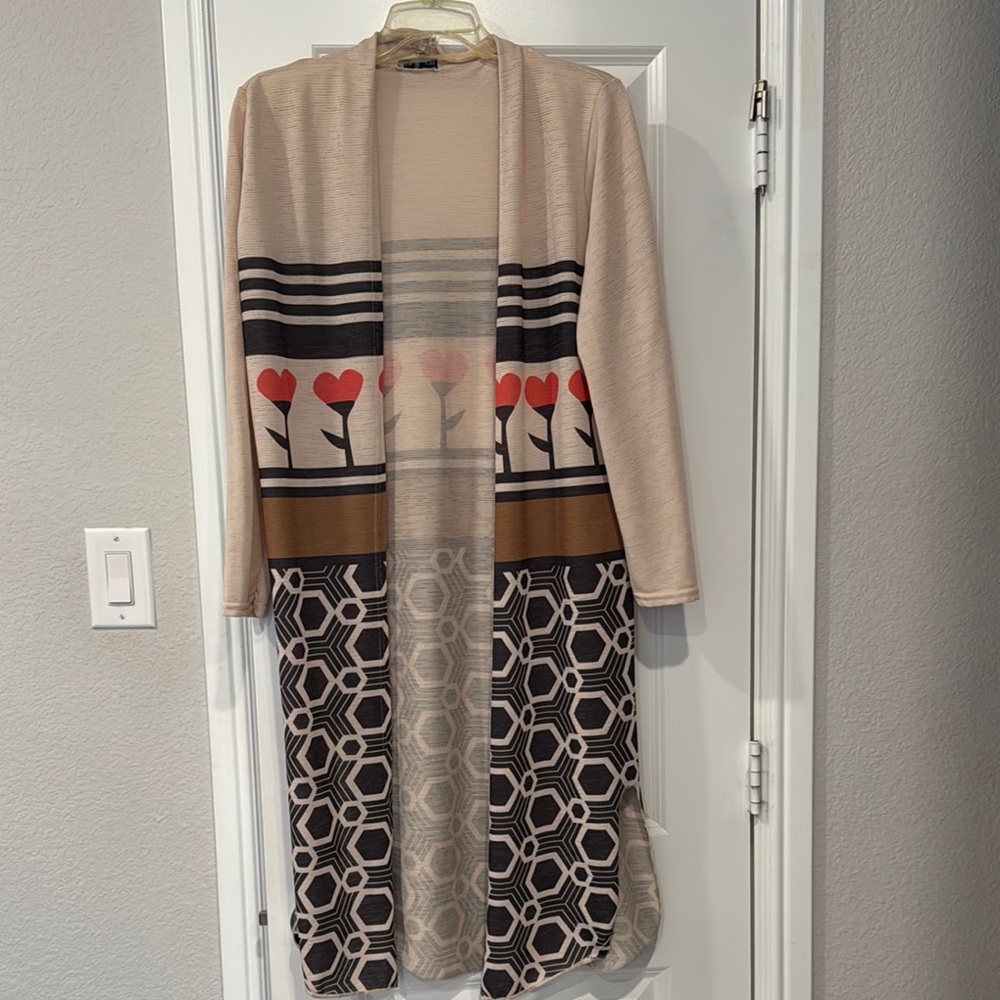 Beige and Brown Geometric Cardigan